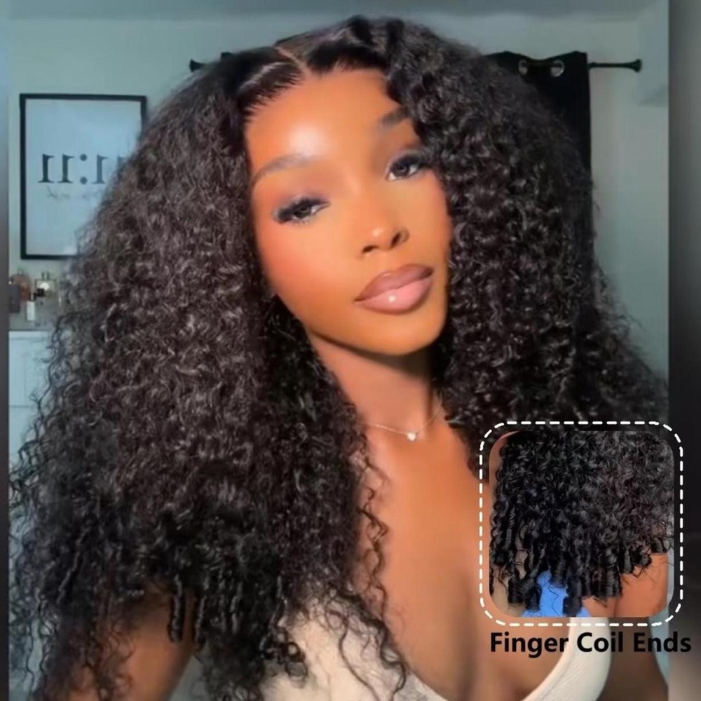 Black Curly Finger Coil End Human Hair Wig - Women Hair